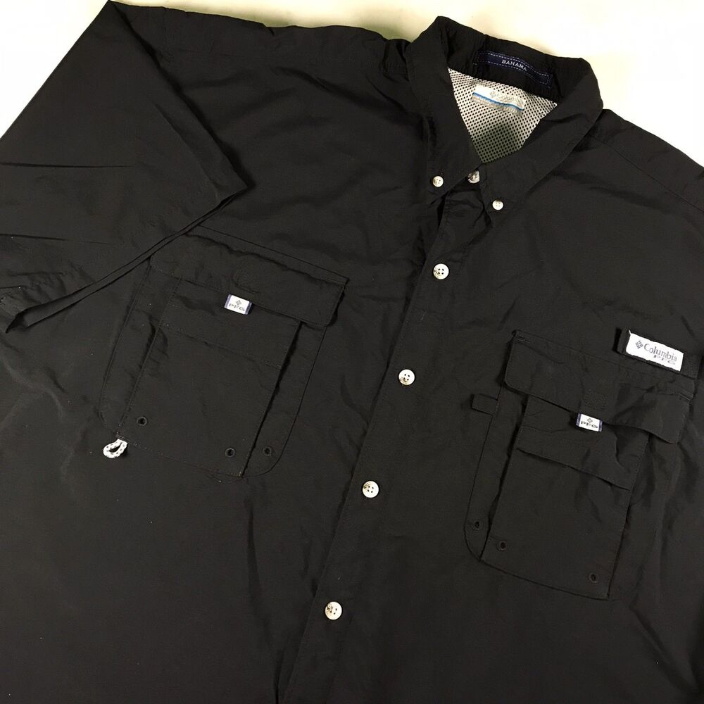 Columbia PFG Bahama II Short Sleeve Vented Fishing Shirt Black Mens Large UPF 50